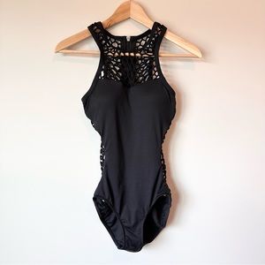SeaFolly | Black Mesh Back One Piece Swimsuit